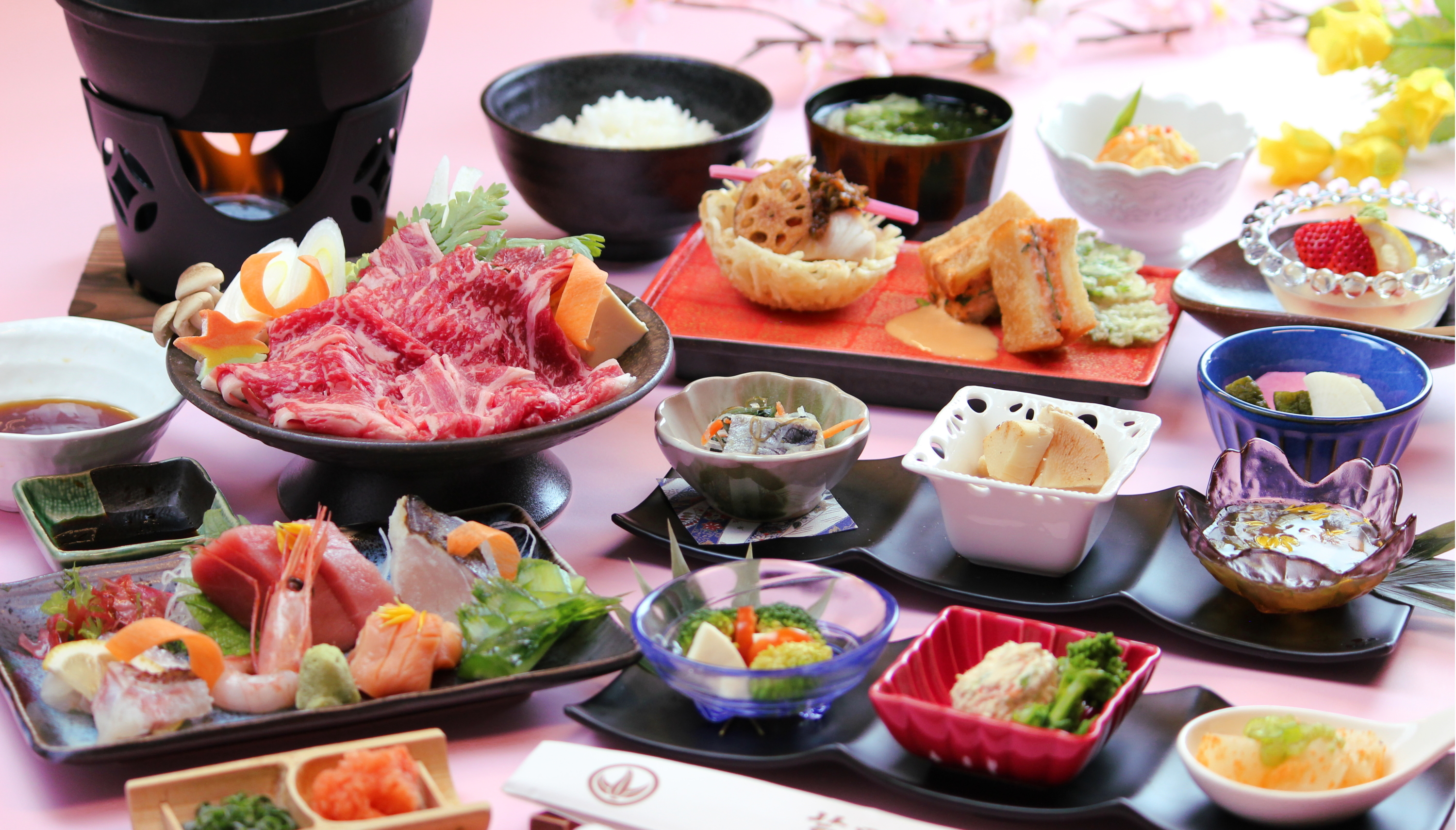 【旬彩御前～春～】ブランド『那須野が原牛』のしゃぶしゃぶをメインに旬の素材を彩ます。４月以降のご提供