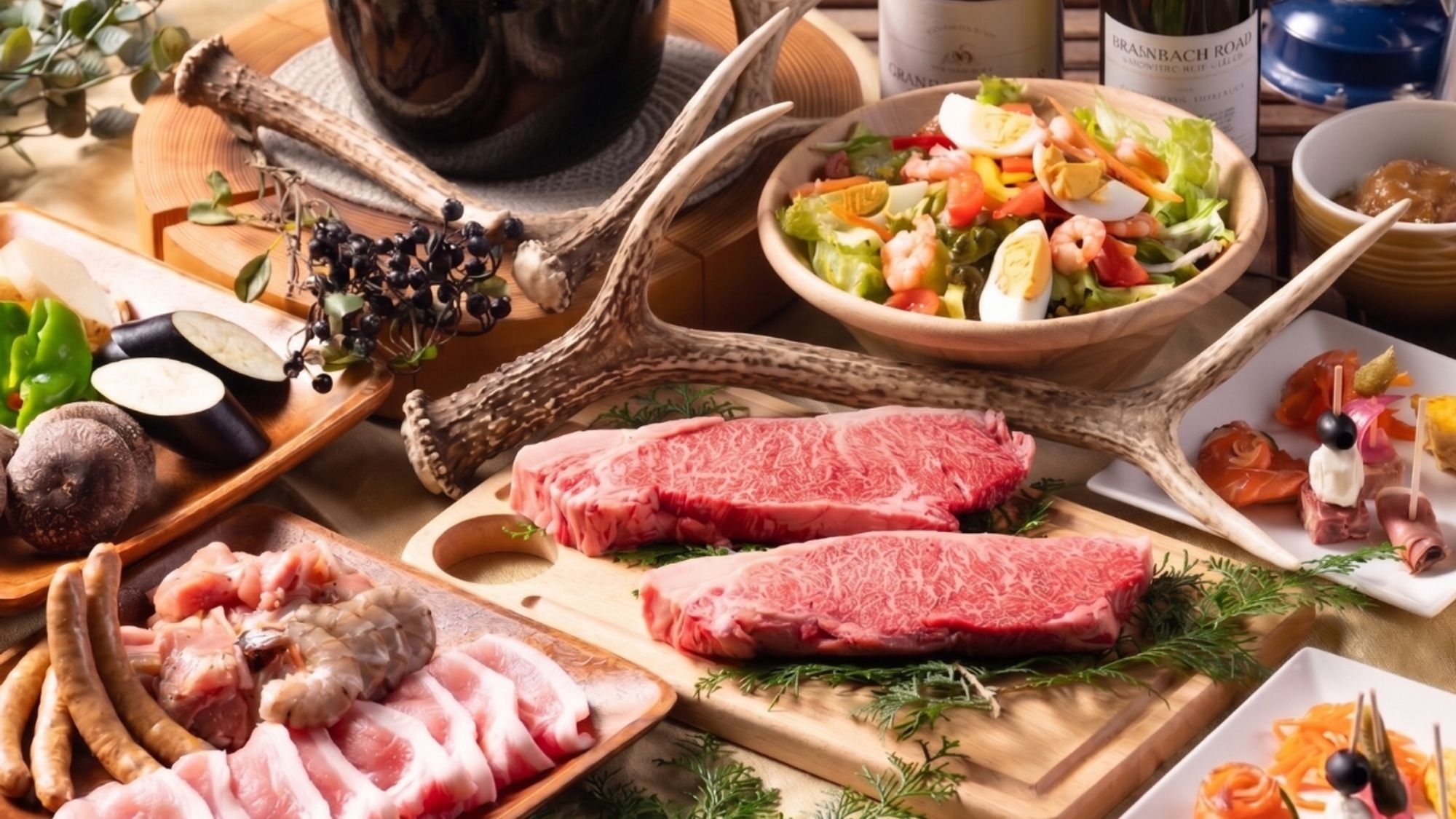 【BBQ-スタンダード-】国産牛ロース×新鮮鹿肉を堪能◎朝食はこだわり鹿肉を使った鹿チーズバーガー♪
