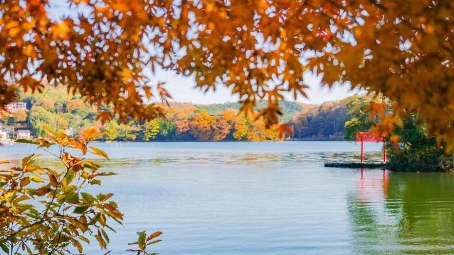 【一碧湖】紅葉シーズンになると湖周辺の木々が紅葉します（当館より車で約8分）