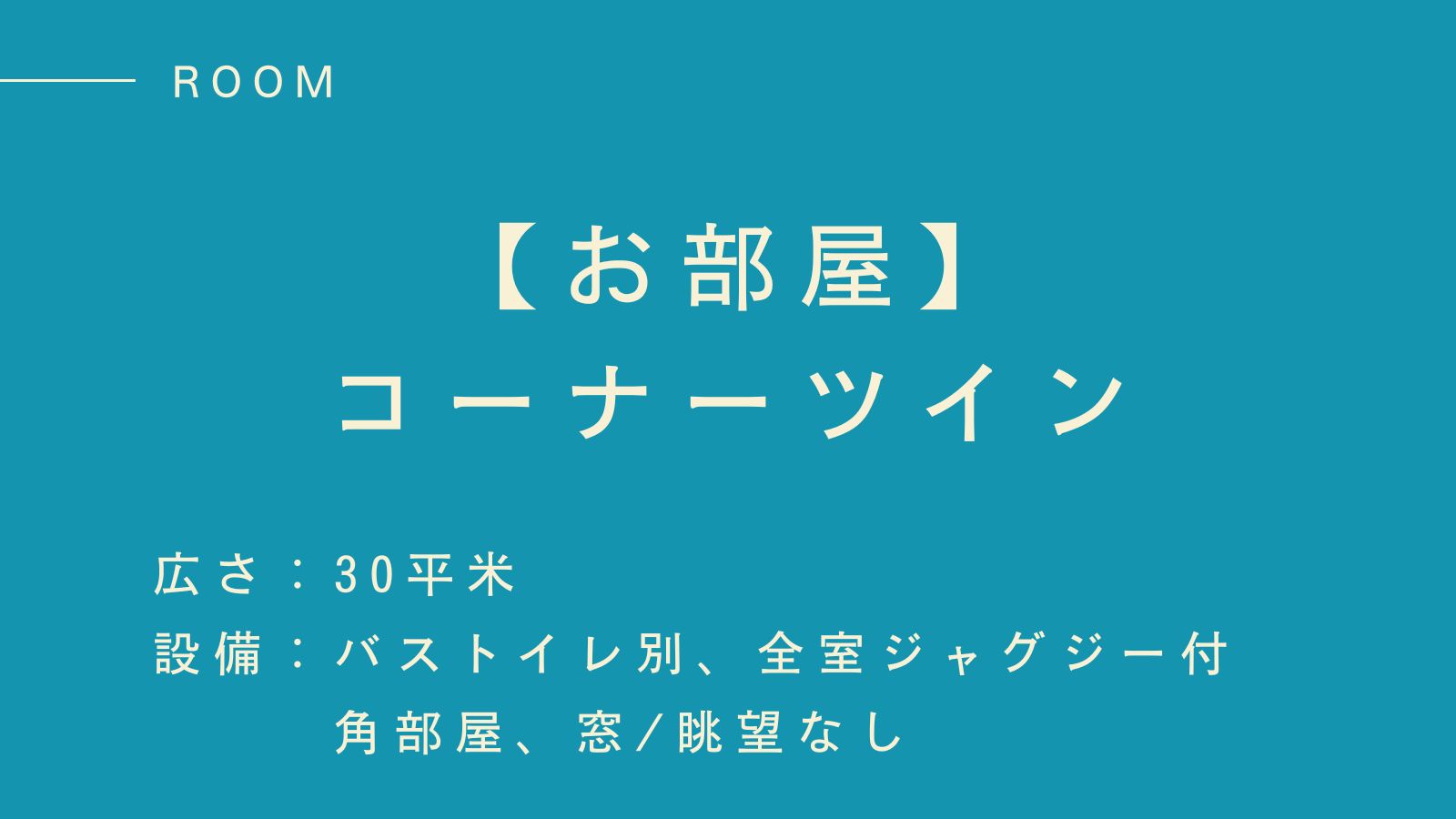  【コーナーツイン】落ち着いた角部屋でリラックス
