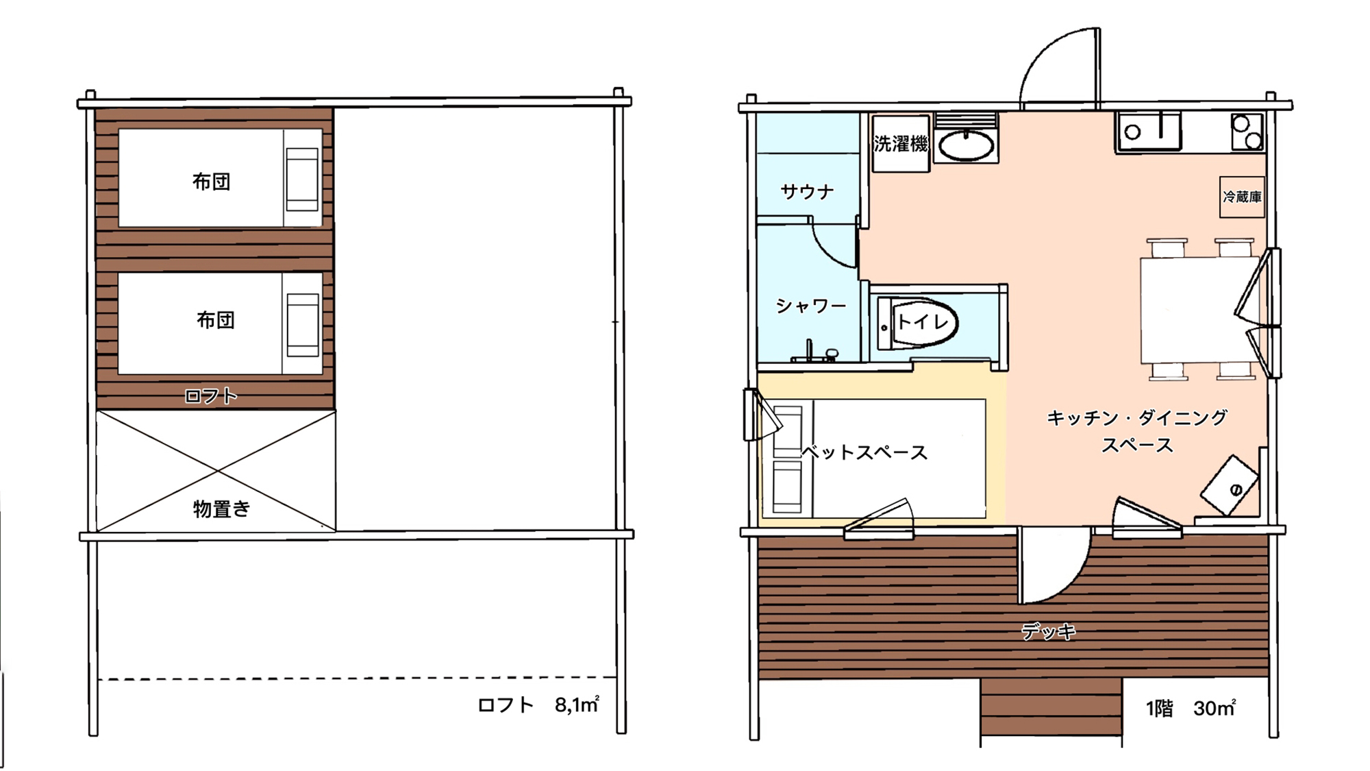 ・【クローバー／間取り図】木のぬくもりと開放感あふれる間取り。自然とつながる癒やしの貸切別荘です