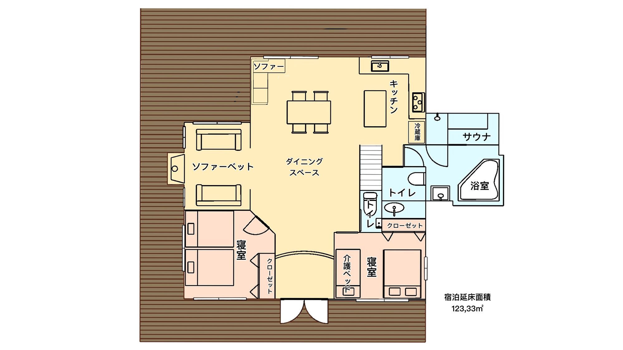 ・【チモシー／間取り図】木々に包まれ高原の空気が満ちる、高原の邸宅のような貸切別荘です