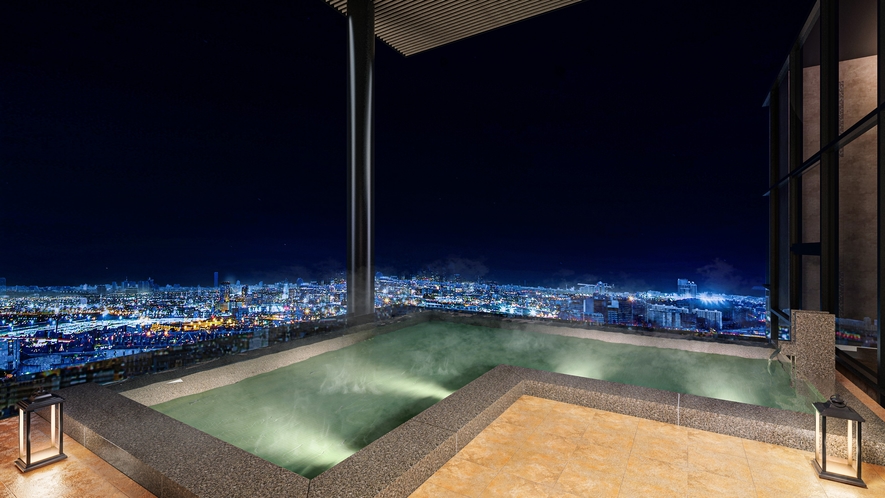 地上135メートル、世界最大級の高さにある露天風呂から見下ろす大阪市街の夜景は圧巻