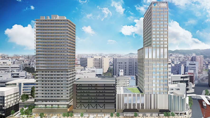 ■【外観】／28 階建てビルの17～28階にあり、福井市街の眺望を愉しめます。（パースイメージ）