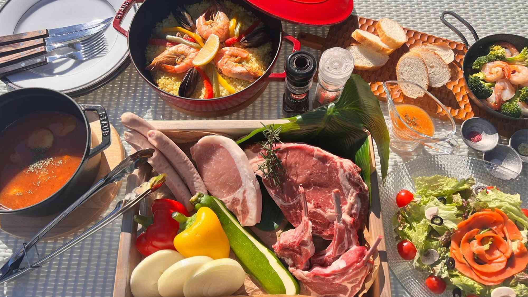 【夕食はBBQ＜肉コース＞】茨城ブランド豚「ローズポーク」＆厳選肉の贅沢グリルディナー！／夕朝食付