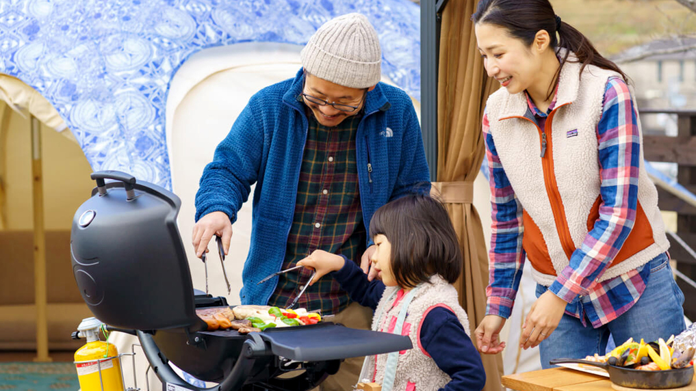 【スタンダードコース】＜1泊2食BBQ付＞ テント♪温泉♪ライブラリー♪自由に過ごせるアウトドア