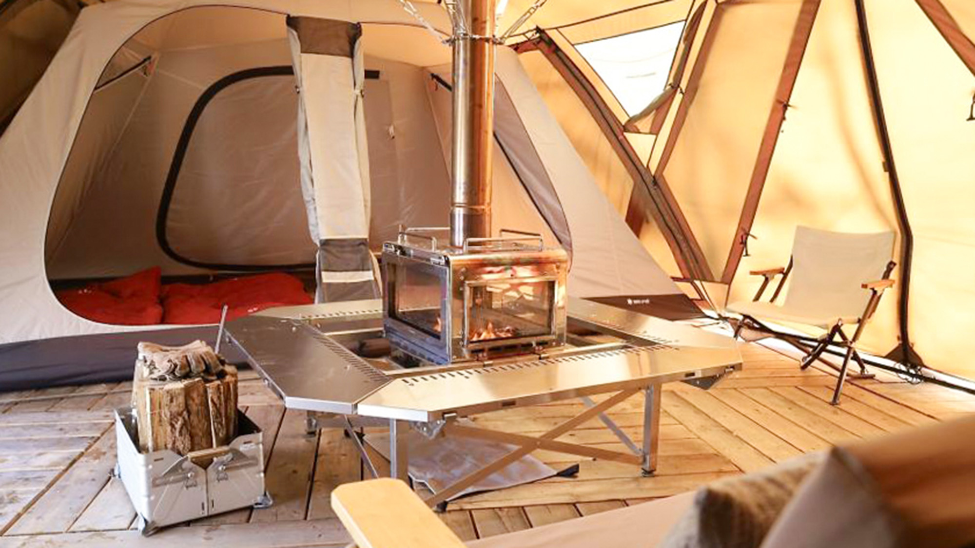 ・【リゲル Pro. ストーブプラス】薪ストーブ付属の完全二重構造シェルターです