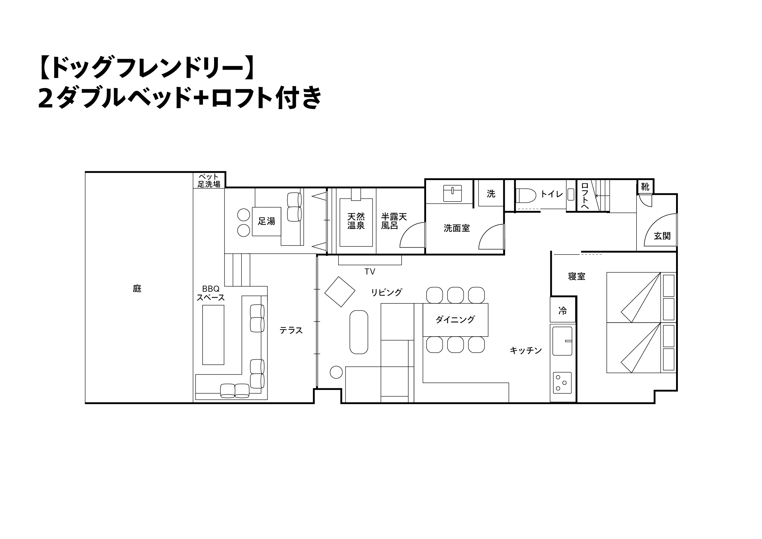 ドッグフレンドリー 2ダブルベッド + ロフト（間取り図）