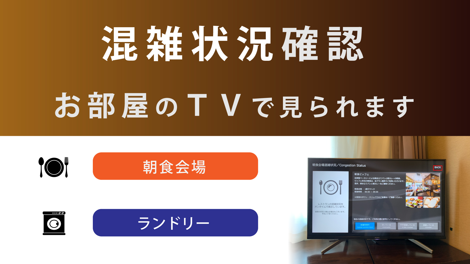 お部屋のTVから館内のご利用状況が確認できます