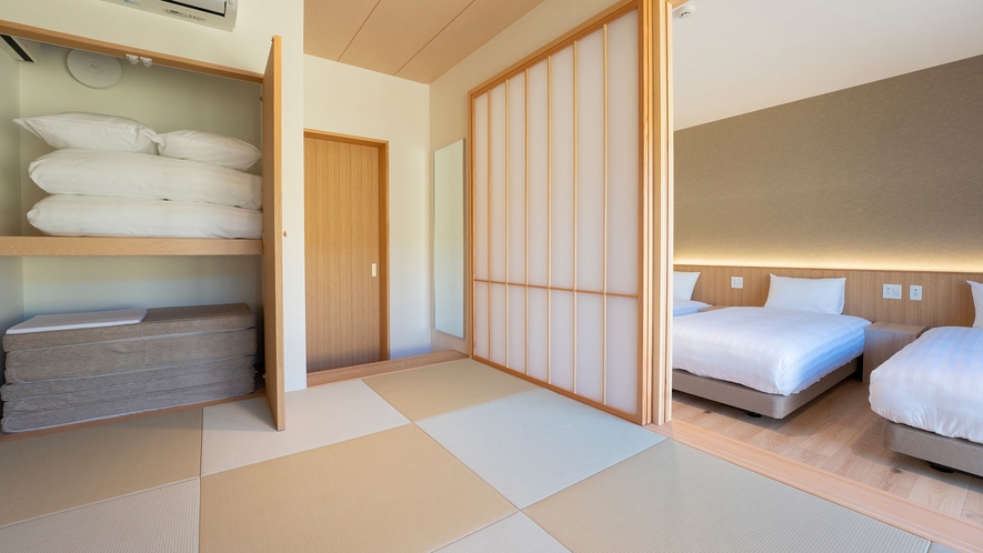 【離れ】和室／寝室とつながる和室はご利用に合わせて開閉可能なふすま付き