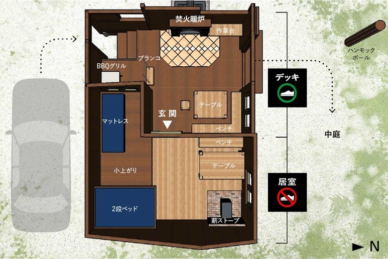 広さ：居室18＋デッキ9m&sup2;