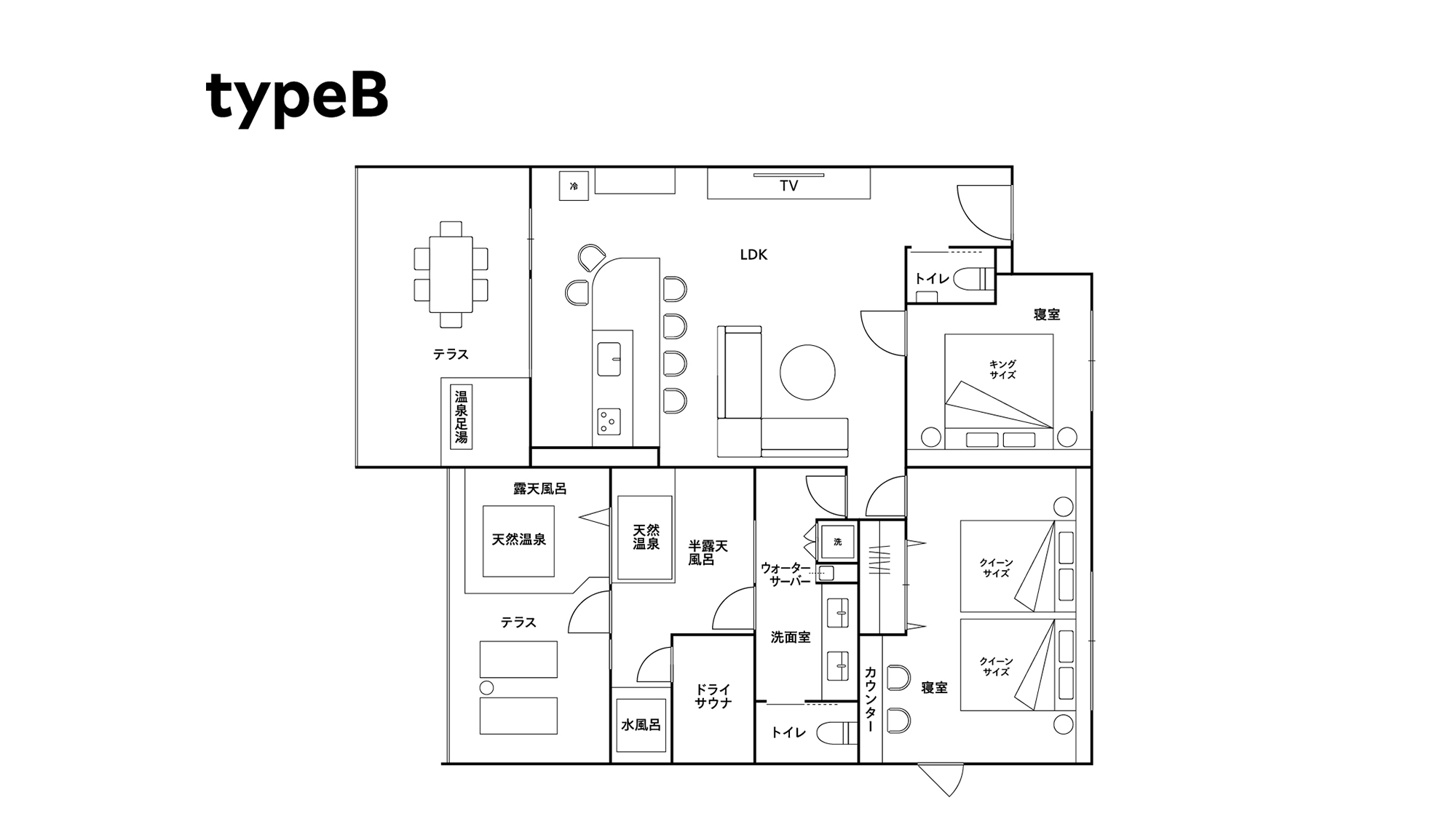 【B】スイート（2クイーンベッド＋1キングベッド）／6名定員