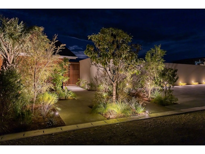 夜にはライトアップされた植栽が施設を彩ります。