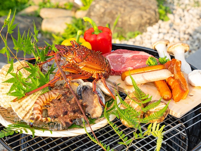 ・【BBQ】BBQを行う場合は、お好きな食材と炭をご持参ください（写真はイメージ）