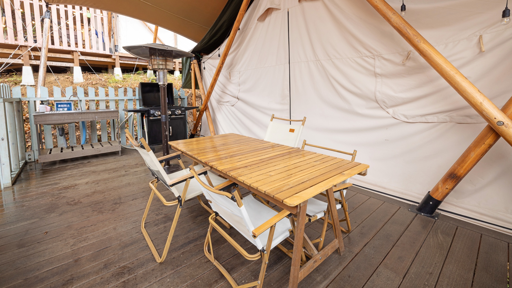 *【グランピング｜ミューのグランテント／一例】冷暖房完備で快適！夕食・朝食はプライベートデッキで