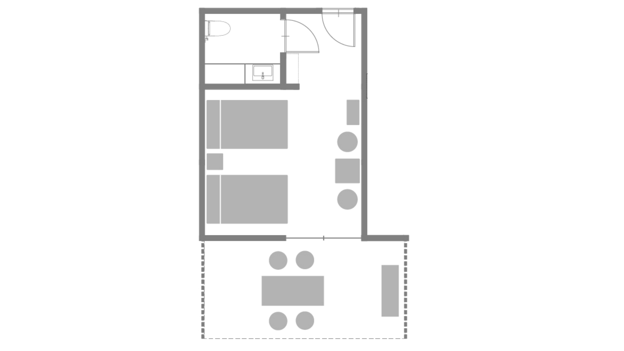 *【本館｜バジェットルーム】バスなし・トイレ付／36平米／プライベートデッキ付き