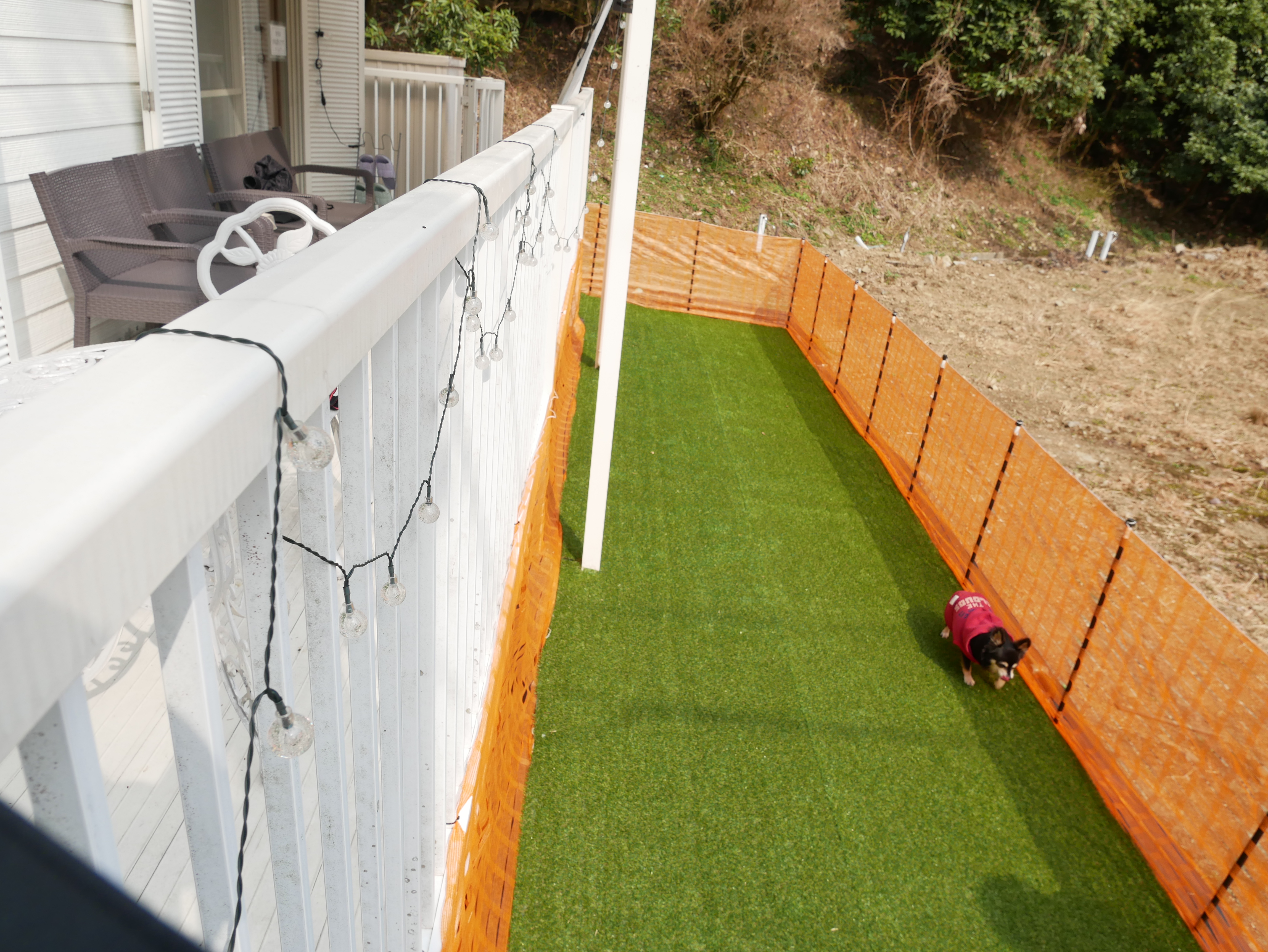 ベランダから入れる小型犬〜中型犬向けのミニドッグランです。 冬季が雪が積もるため利用できません。