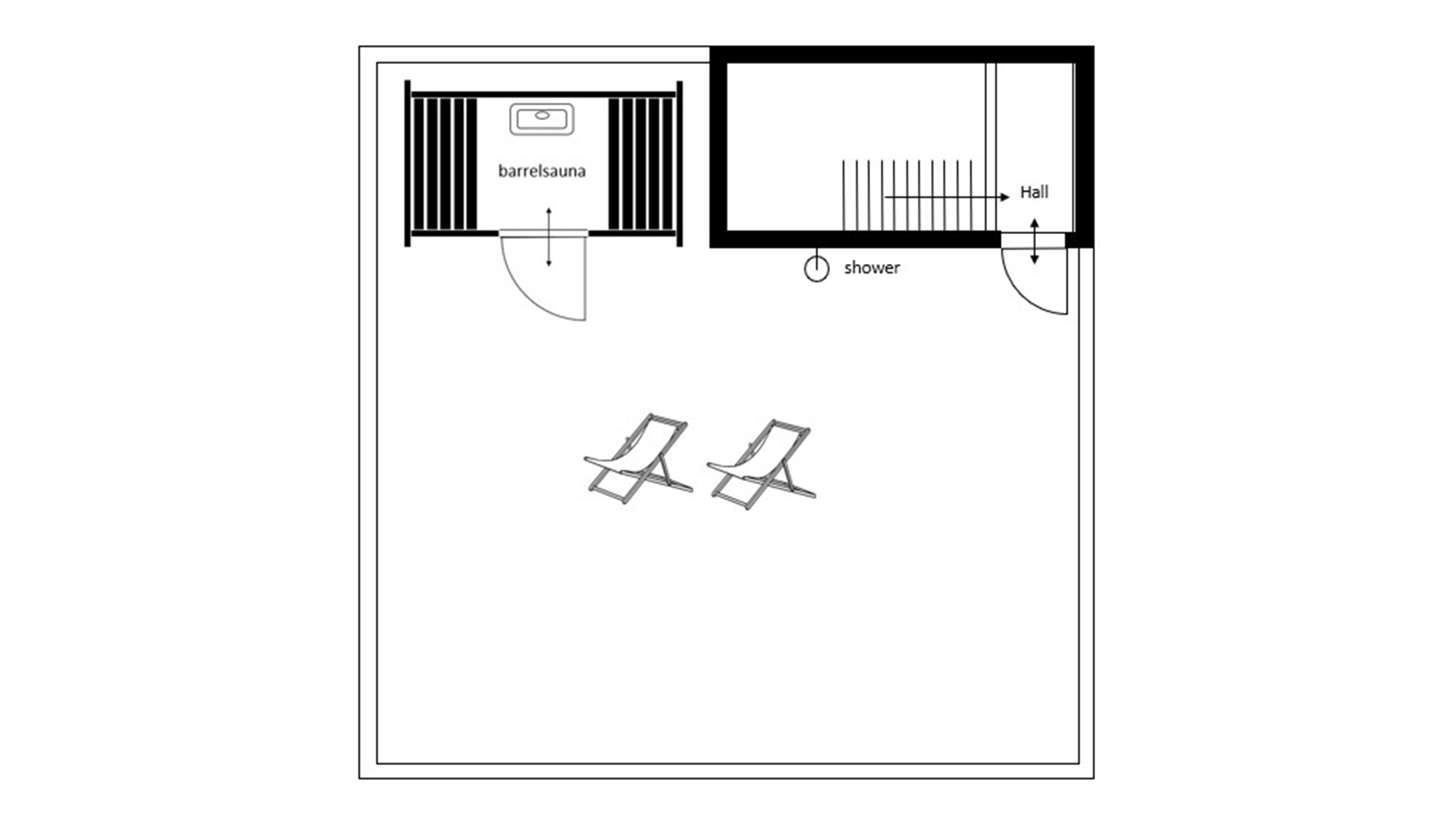 ・【間取り/3F】3階テラスにはバレルサウナを設置。屋外シャワー付きでととのう時間を満喫