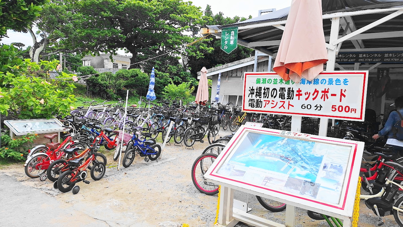 【備瀬のフクギ並木のレンタル自転車屋さん】