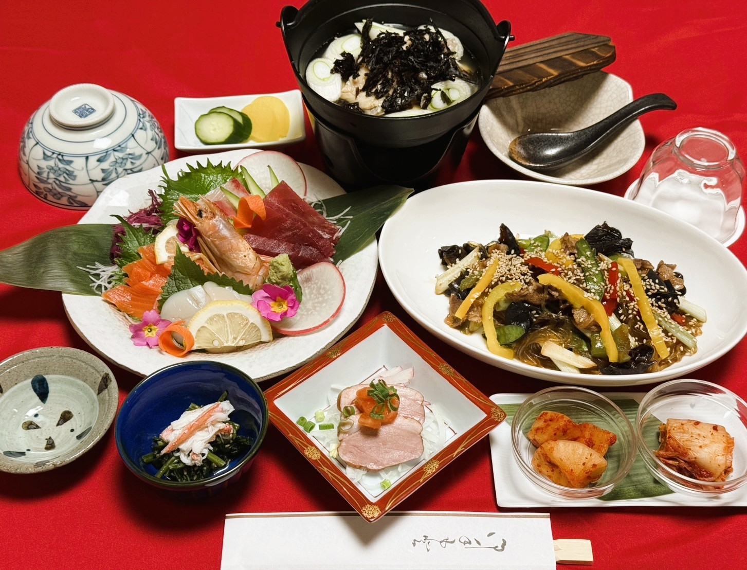 庄内【お気軽小旅行プラン】当館自慢のチャプチェ御膳と旬の刺身を楽しむ至福のご夕食