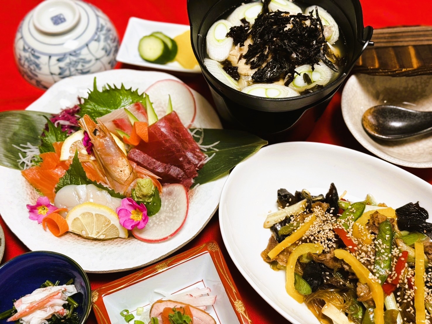 庄内【お気軽小旅行プラン】当館自慢のチャプチェ御膳と旬の刺身を楽しむ至福のご夕食