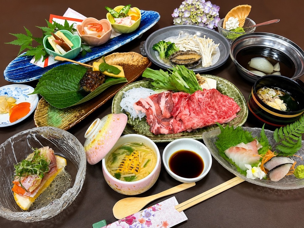 ◆◇信州黒毛和牛＆みゆきポーク×鮑ステーキ★自慢のお肉と海鮮のコンビ♪柔らかな温泉とともに…◇◆