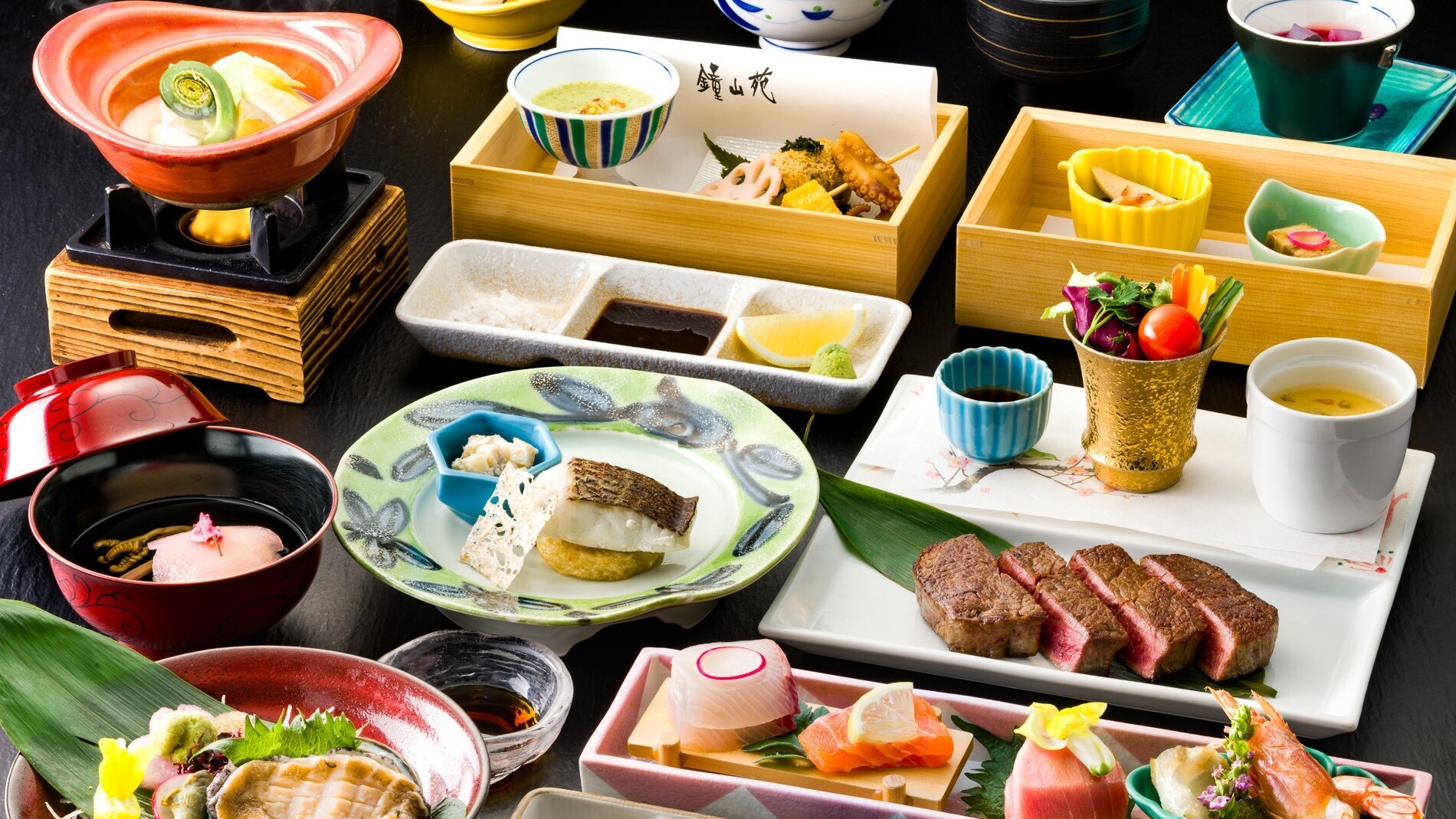 甲州牛フィレステーキと鮑のお刺身を贅沢に味わう季節の特選和会席（イメージ）