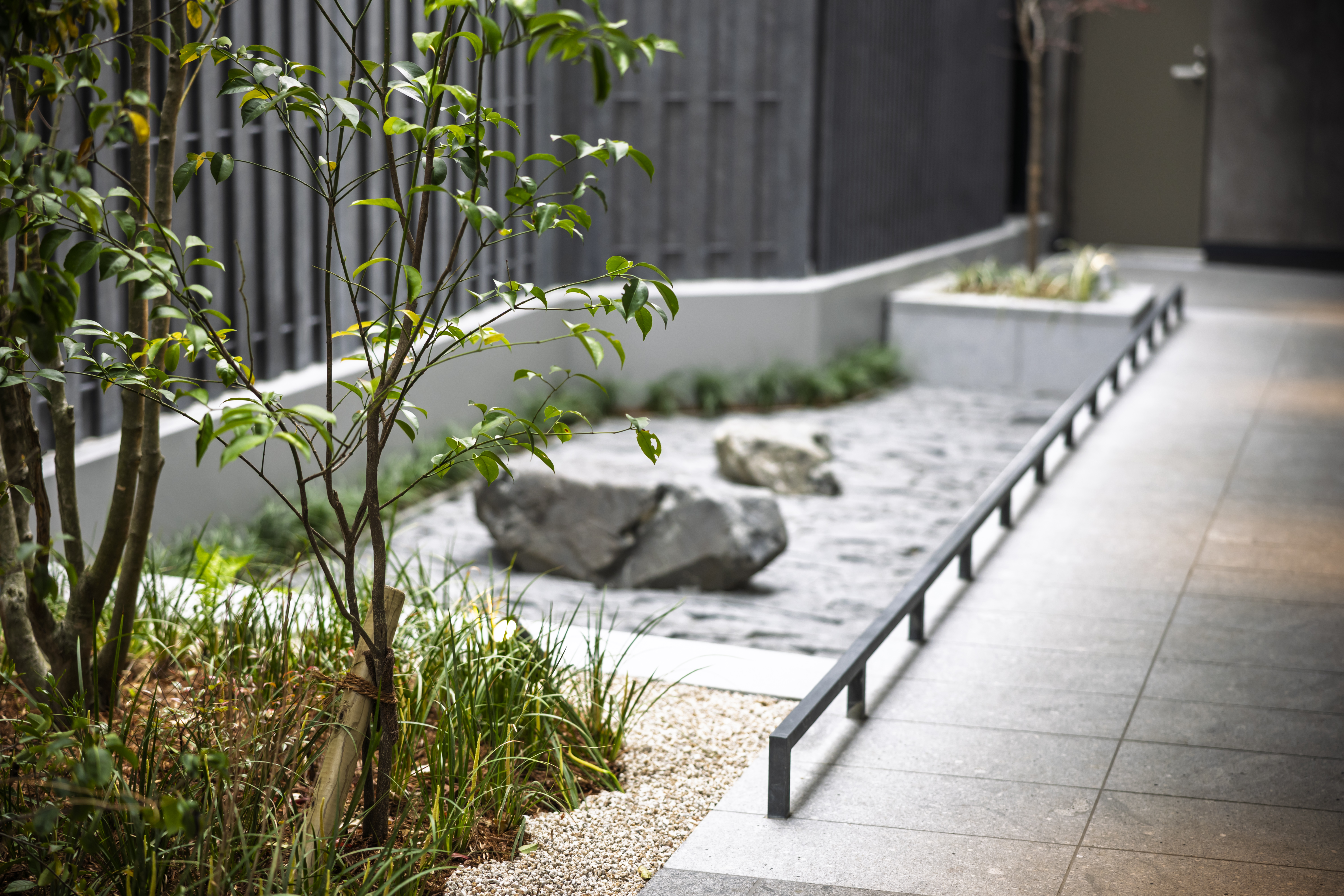 【通り庭】レセプション棟とゲスト棟をつなぐ通り庭は、大阪の&rdquo;筋&rdquo;をイメージしています。