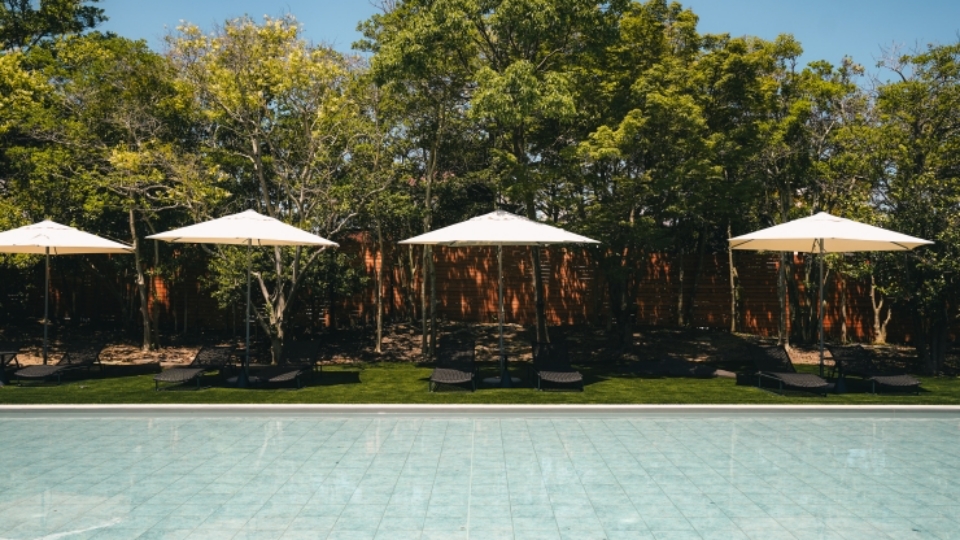 横からの中庭の眺め