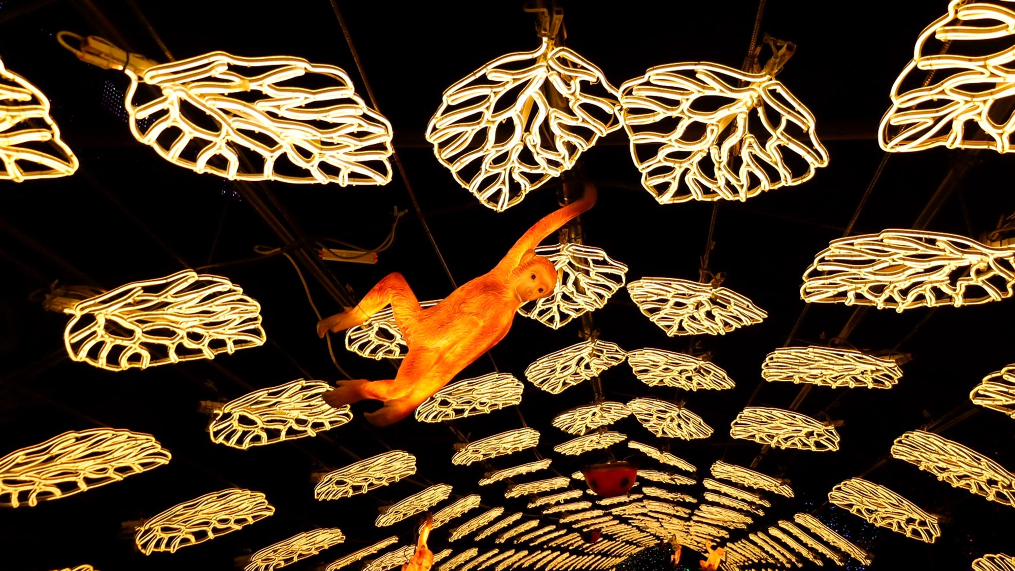 ・【伊豆高原グランイルミ 】葉っぱをモチーフにした「森の散歩道」ではお猿がお出迎え