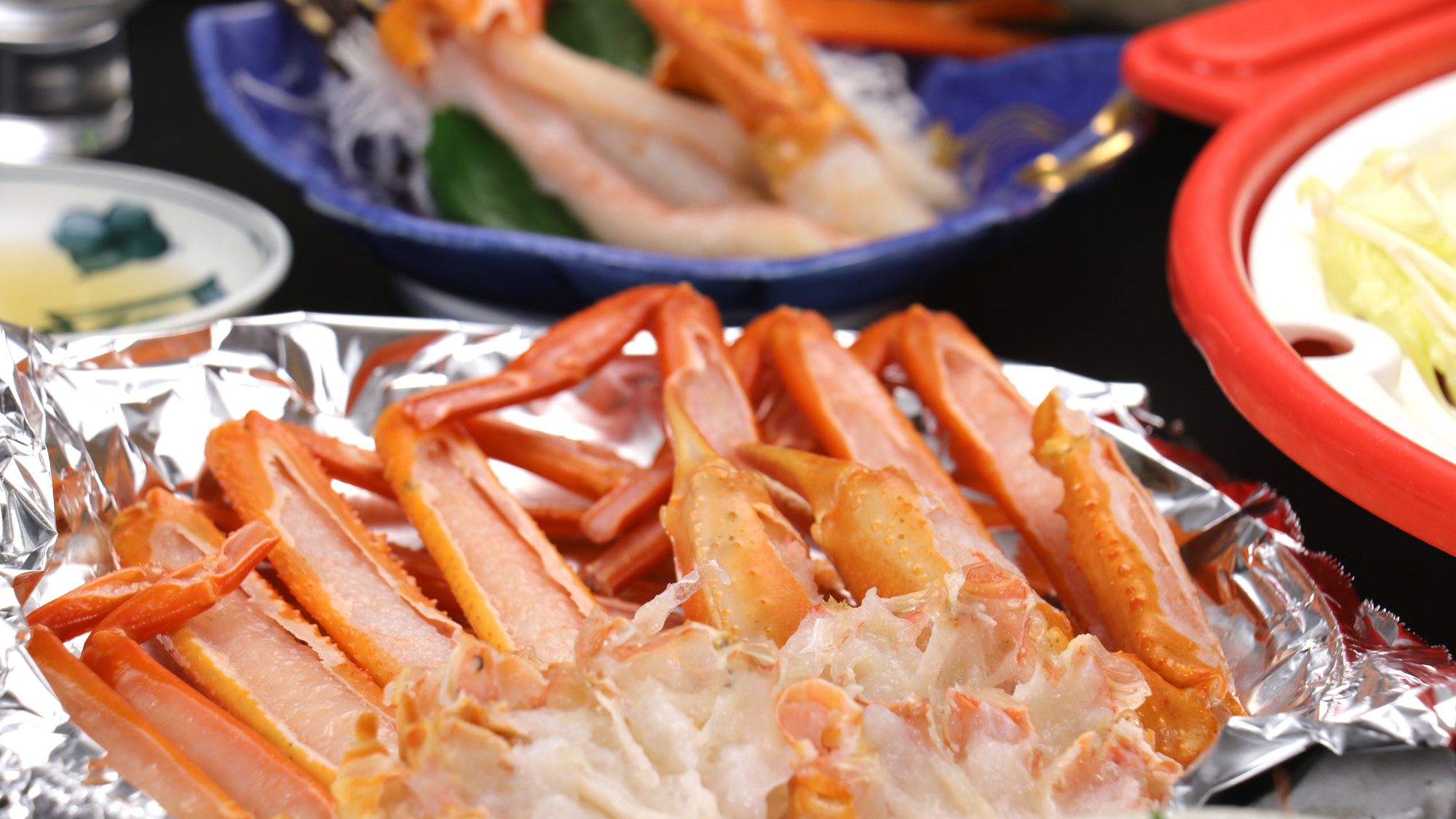 《香住蟹（紅ガニ）贅沢フルコース》焼き蟹はお熱いうちにお召し上がりください