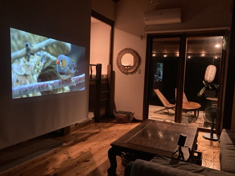 夜はAnker Nebula Capsuleプロジェクターを使い映画館気分。