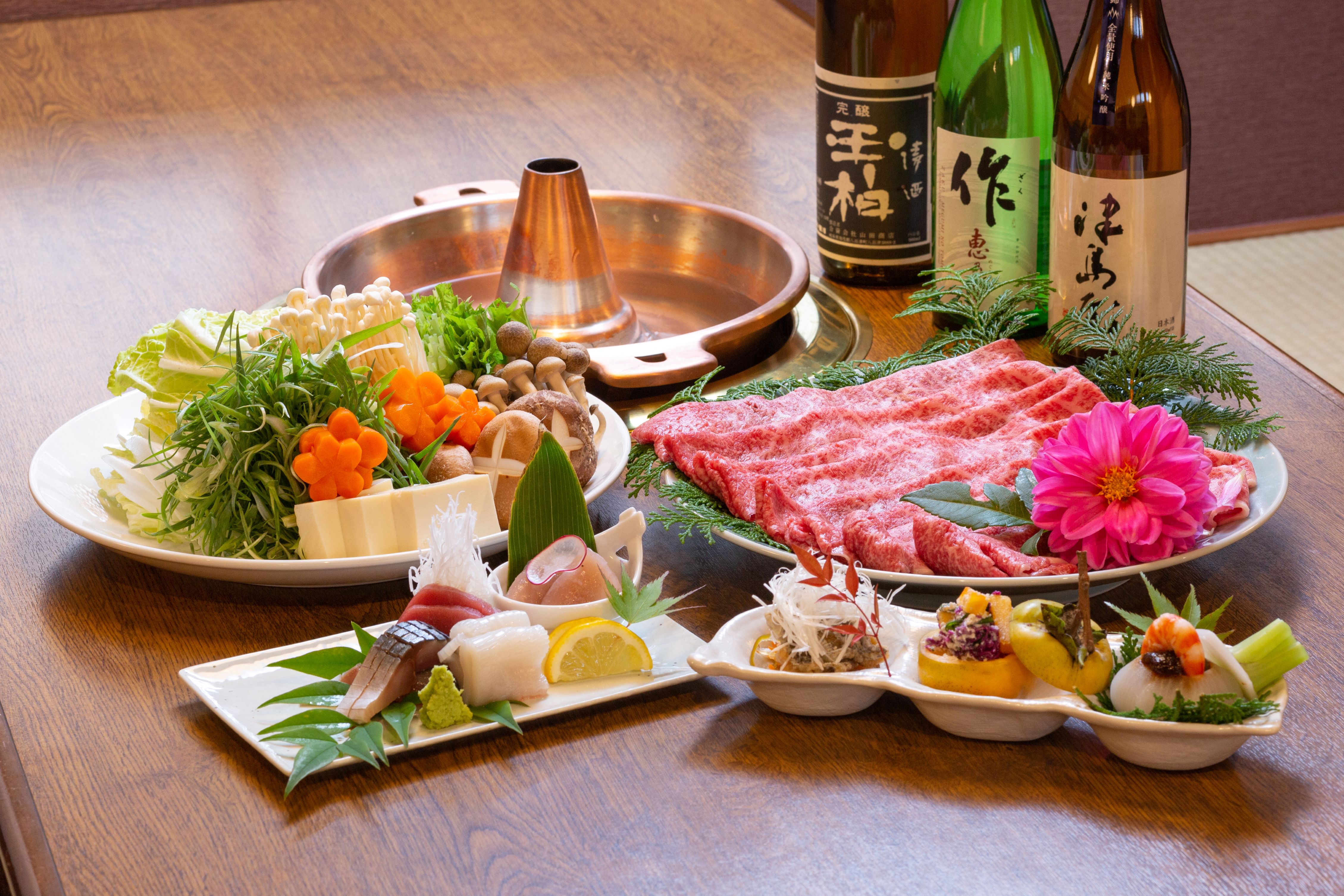 旬の肴と飛騨牛しゃぶしゃぶプラン料理の例