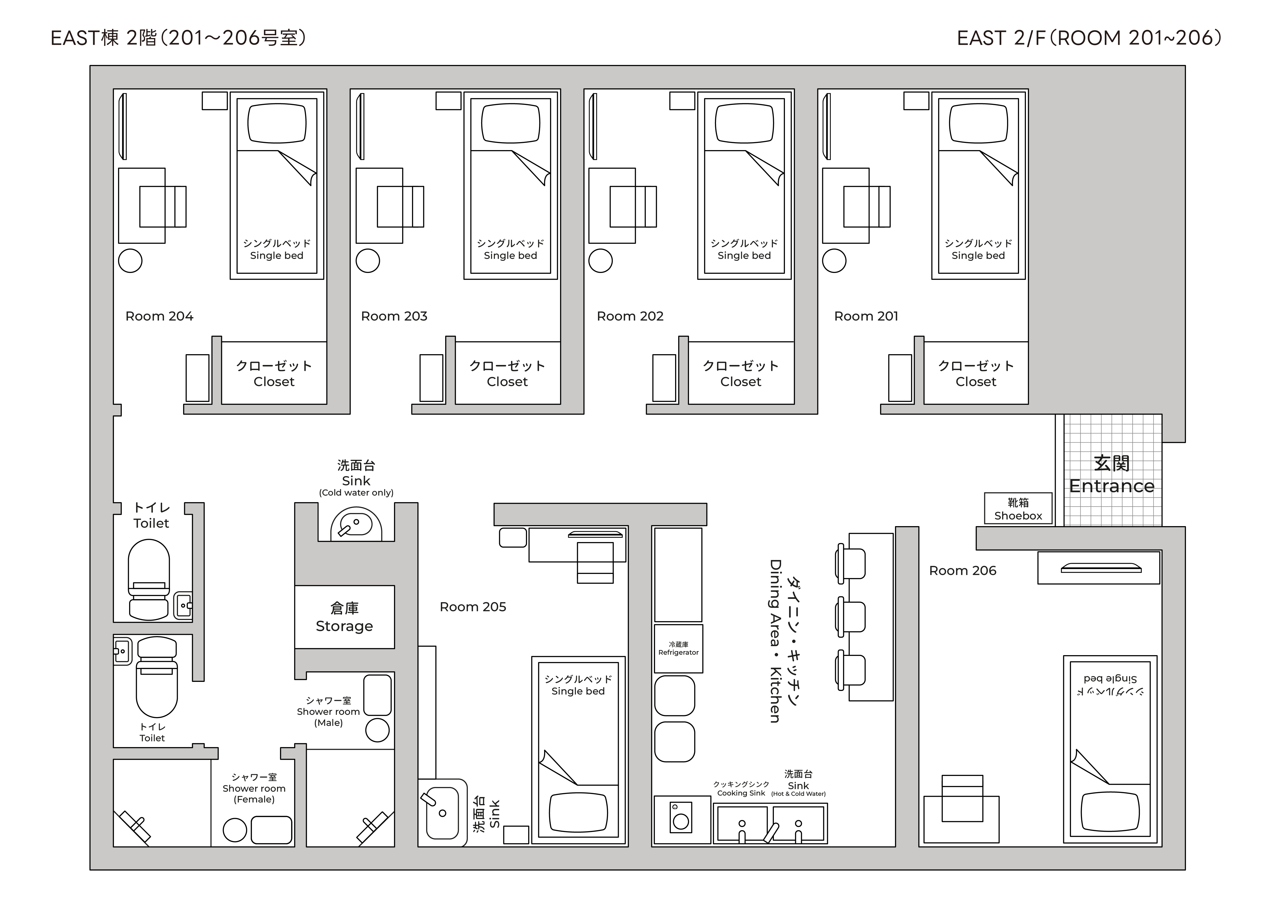 EAST棟2階の専用間取り図でございます。