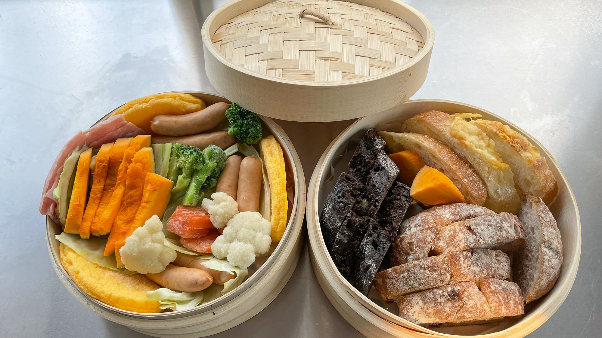 ・【朝食】ご自身で調理していただく、せいろ蒸し（オプションの場合もございます）