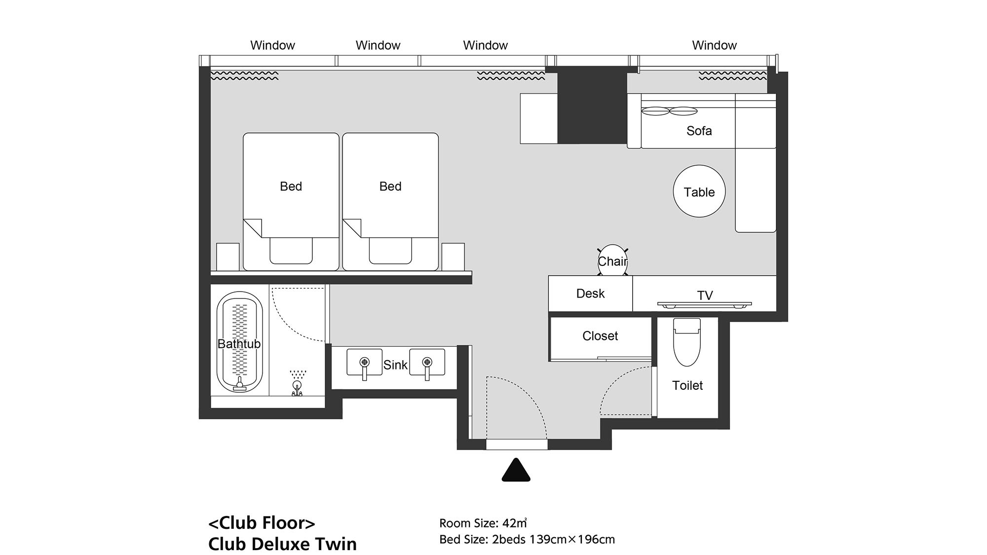 <クラブフロア>クラブデラックスツイン 平面図イメージ