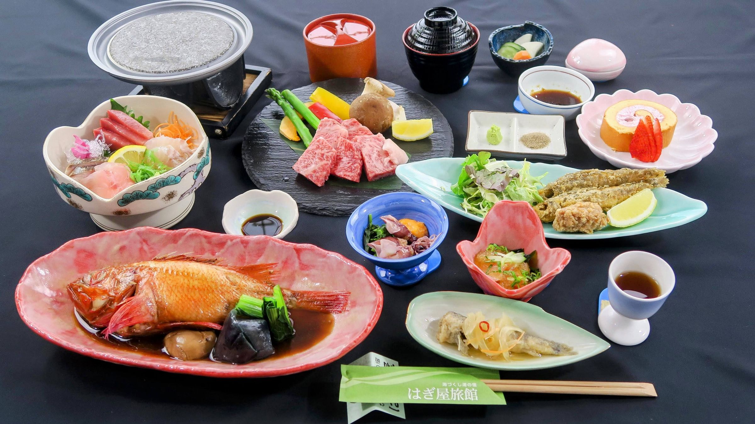 2025年　常陸牛サーロイン石焼き＆きんき煮付プラン　夕食料理イメージ