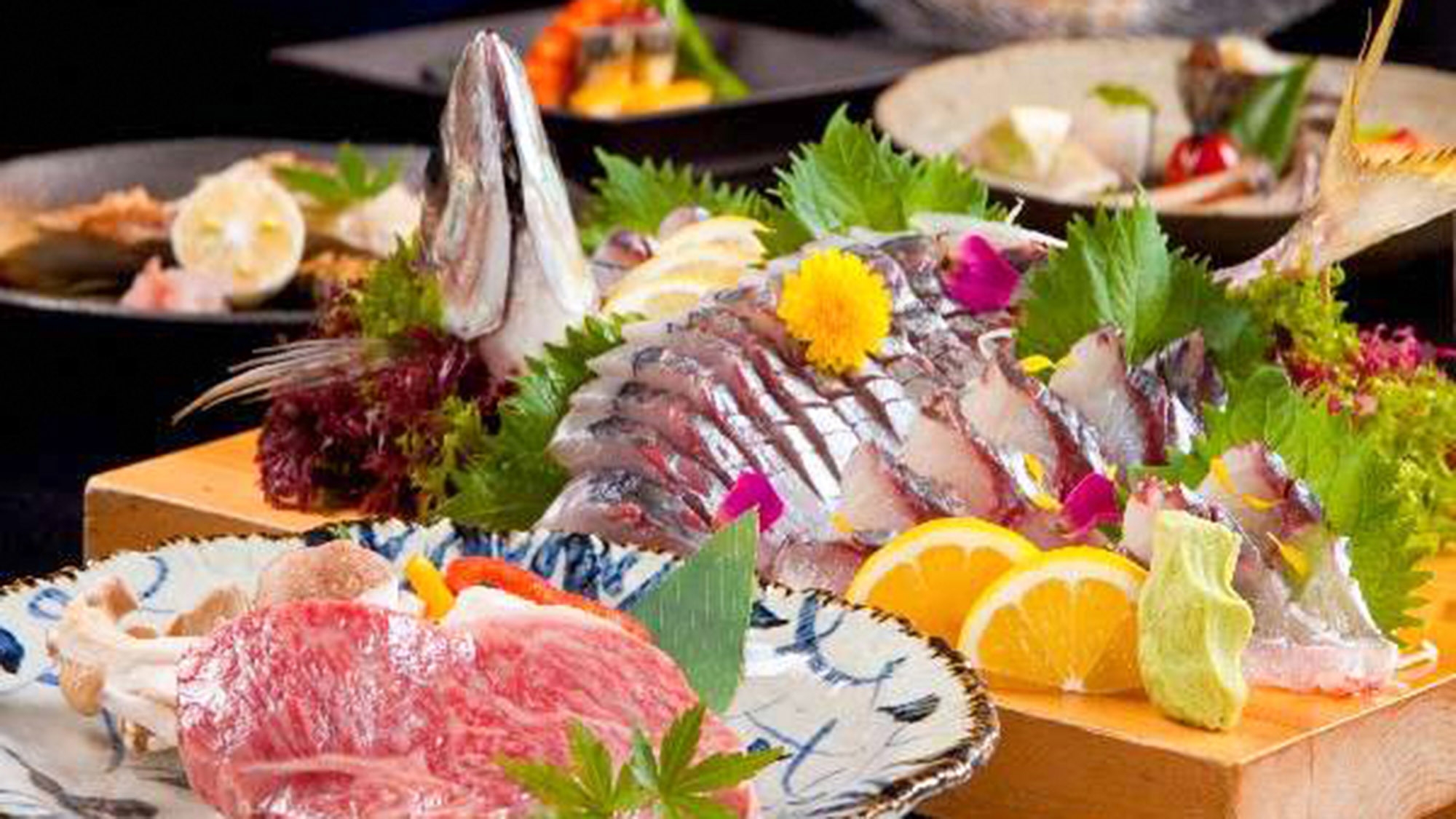 【2食付・大分産関あじ姿造り＋A4等級おおいた和牛ステーキ付】山海の幸を楽しむ欲張りプラン