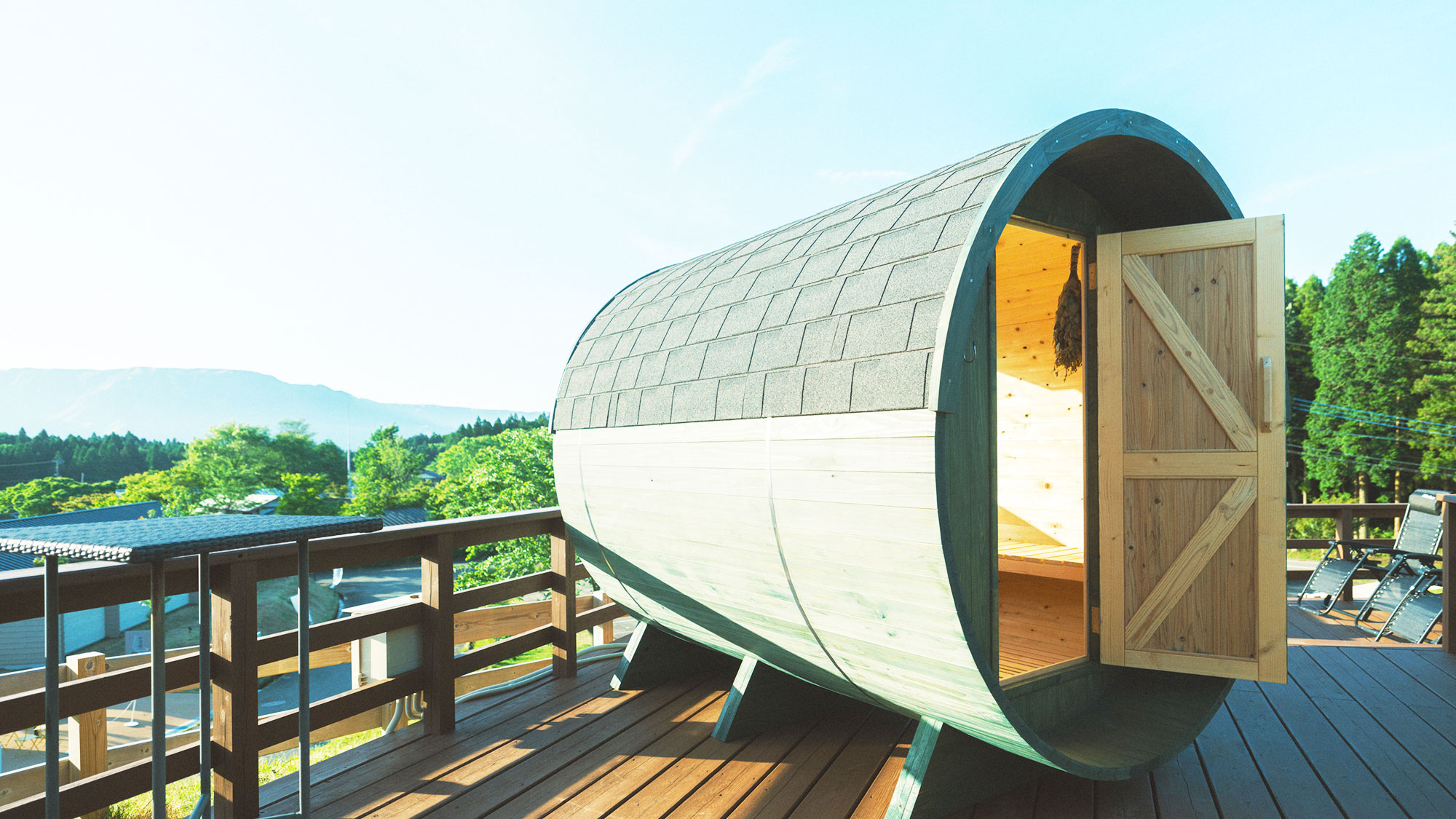 【／Sauna】阿蘇の山々を一望する絶景をお楽しみください。