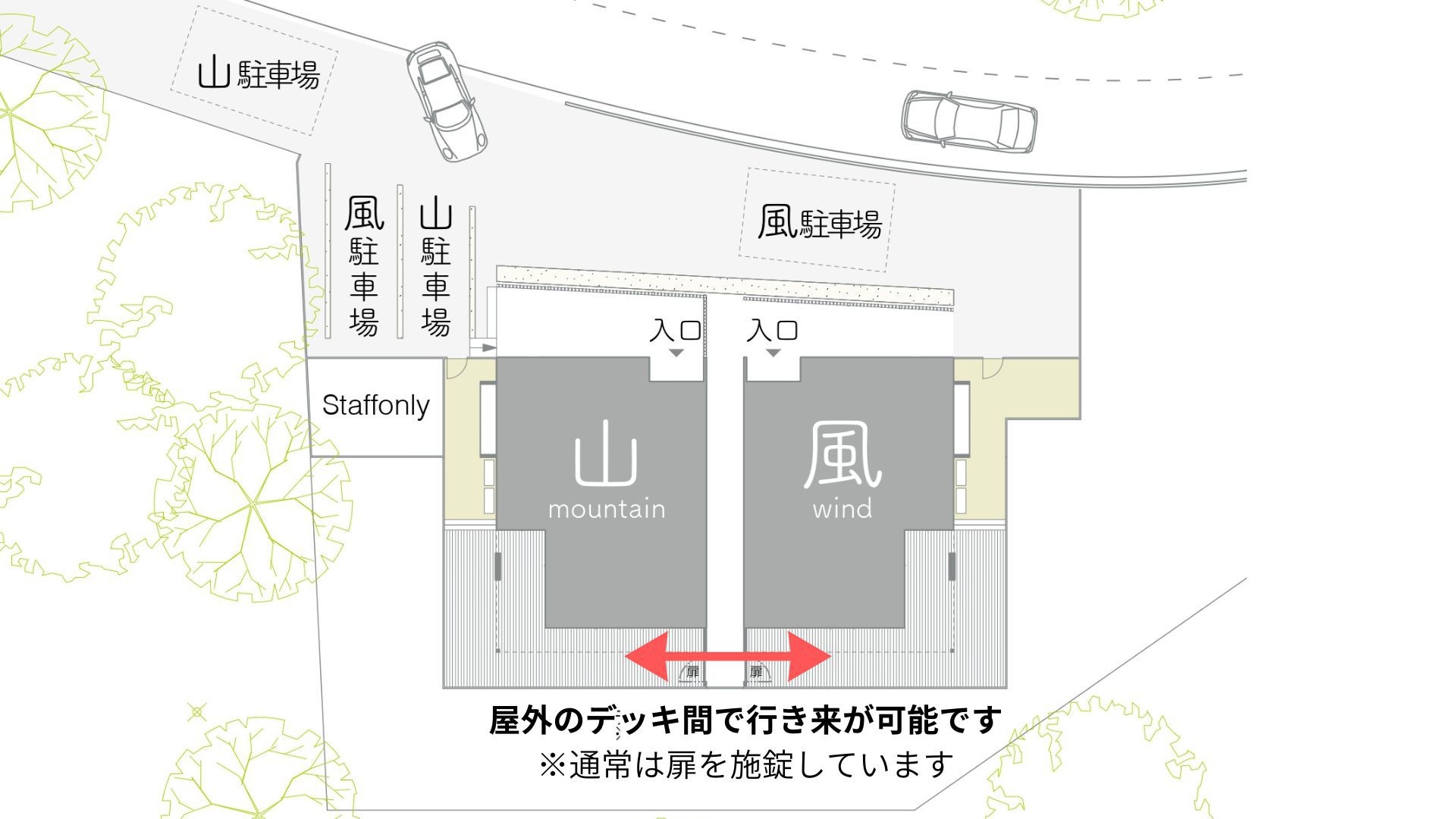 【素泊り】2棟貸切｜山と風、みんなで過ごす贅沢な滞在。富士山ビュー半露天風呂・サウナ付（最大10名）