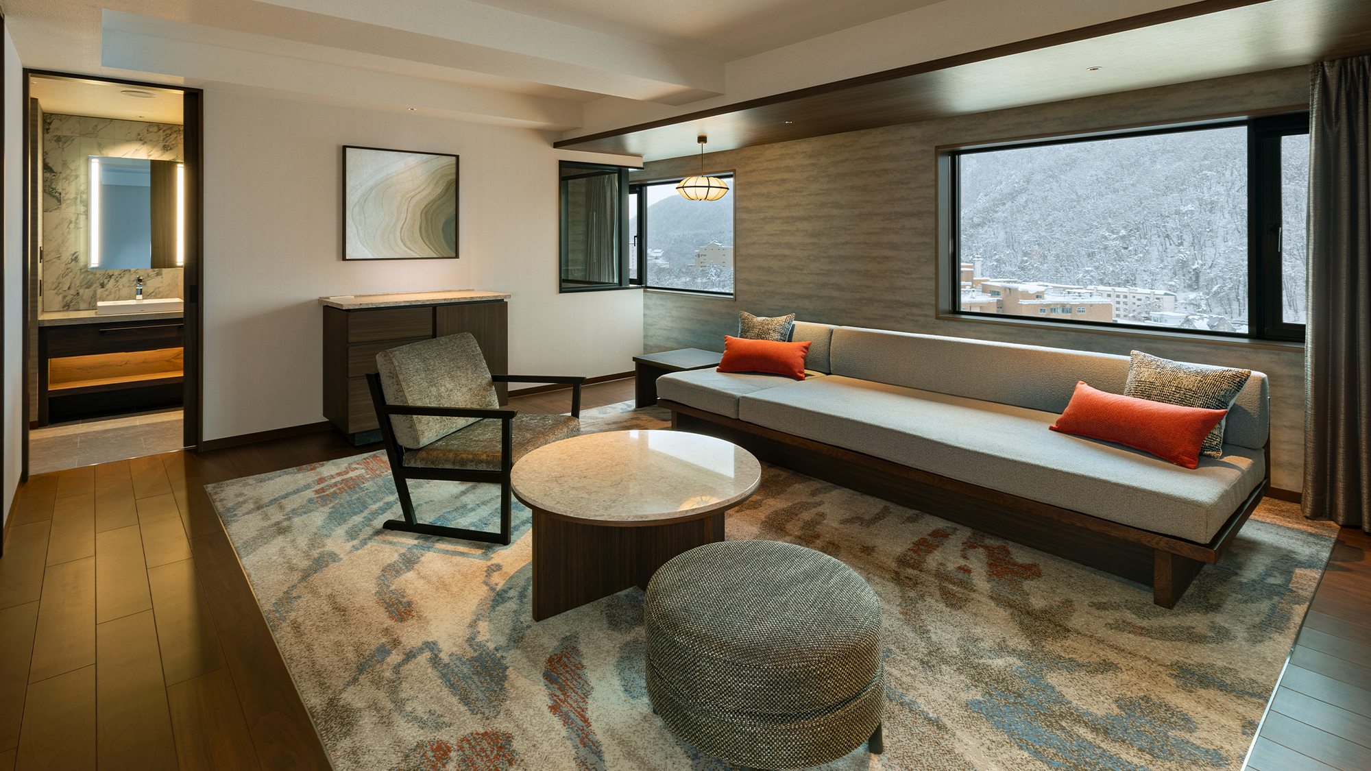 【ビューバス】プレミアスイート（60平米）最上階から独占する、定山渓の絶景。