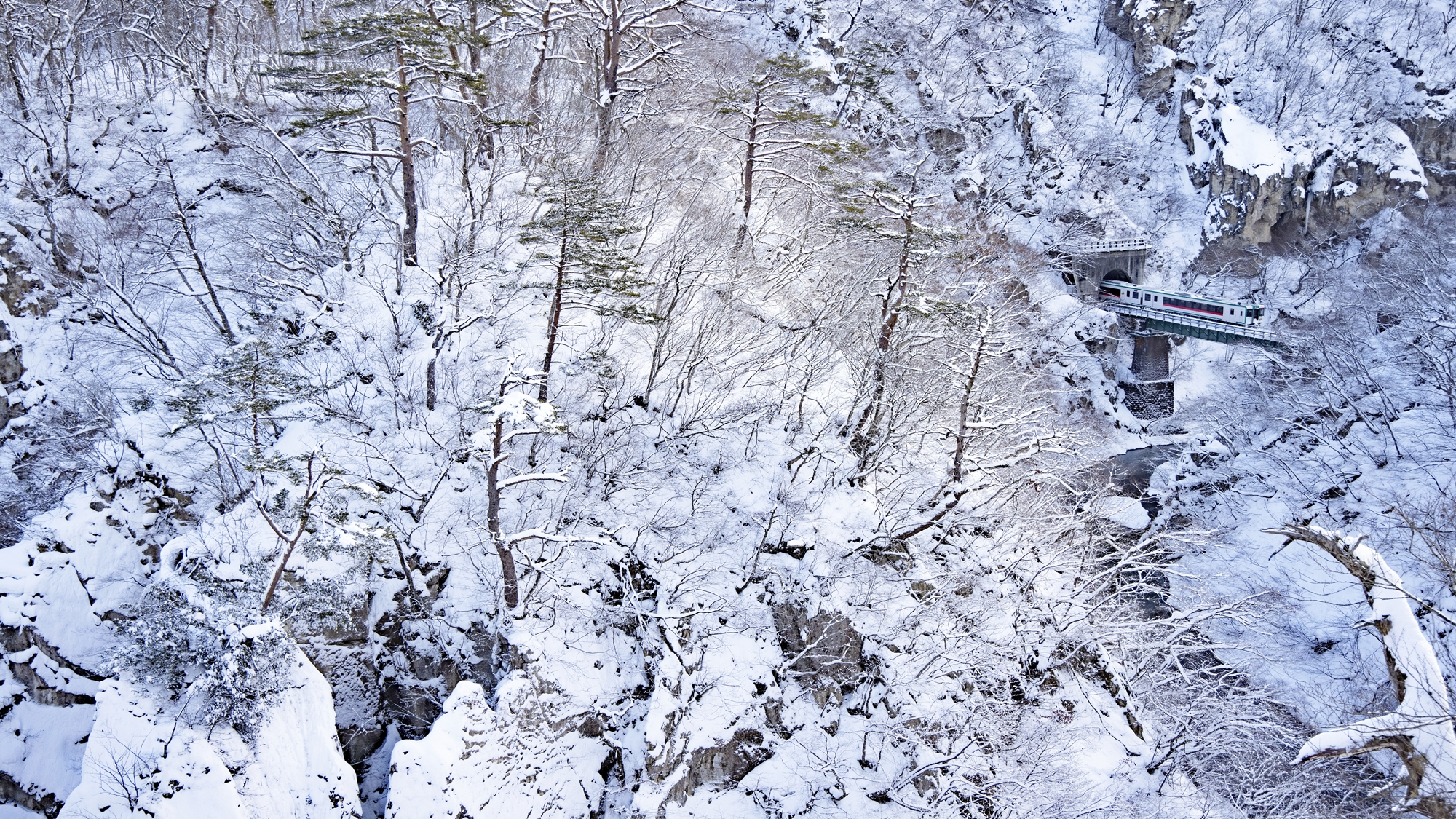 *鳴子峡/鳴子の名物「鳴子峡」の雪景色。冬もまた風情ある景色です。