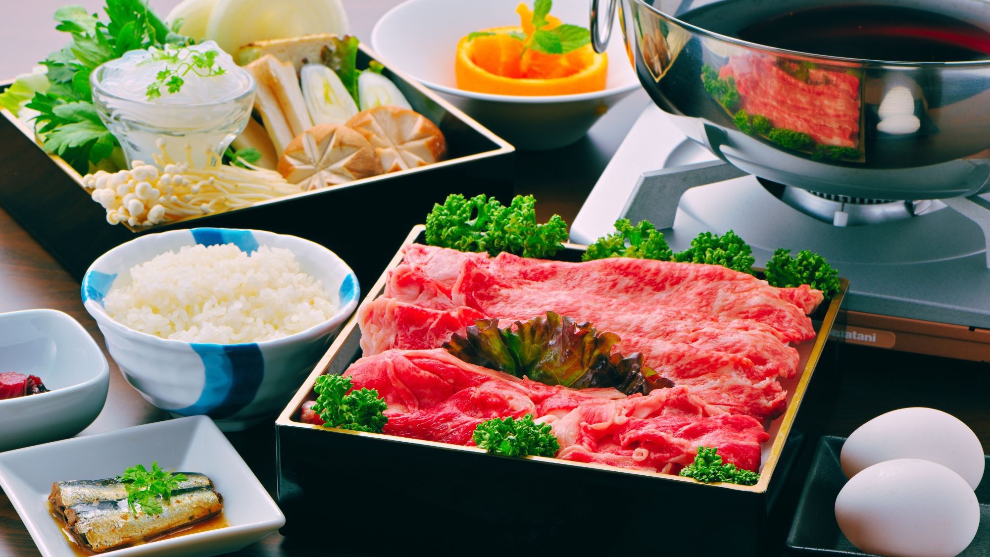 【楽天スーパーSALE】ご夕食はオリーブ牛のすき焼きセットを堪能（1泊2食プラン）