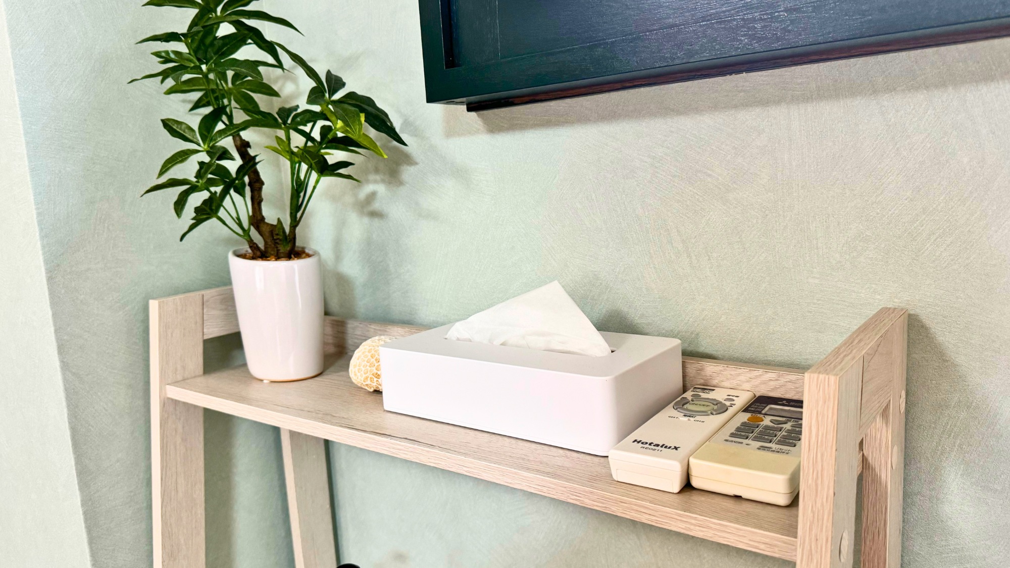 観葉植物が飾られたナチュラルな棚