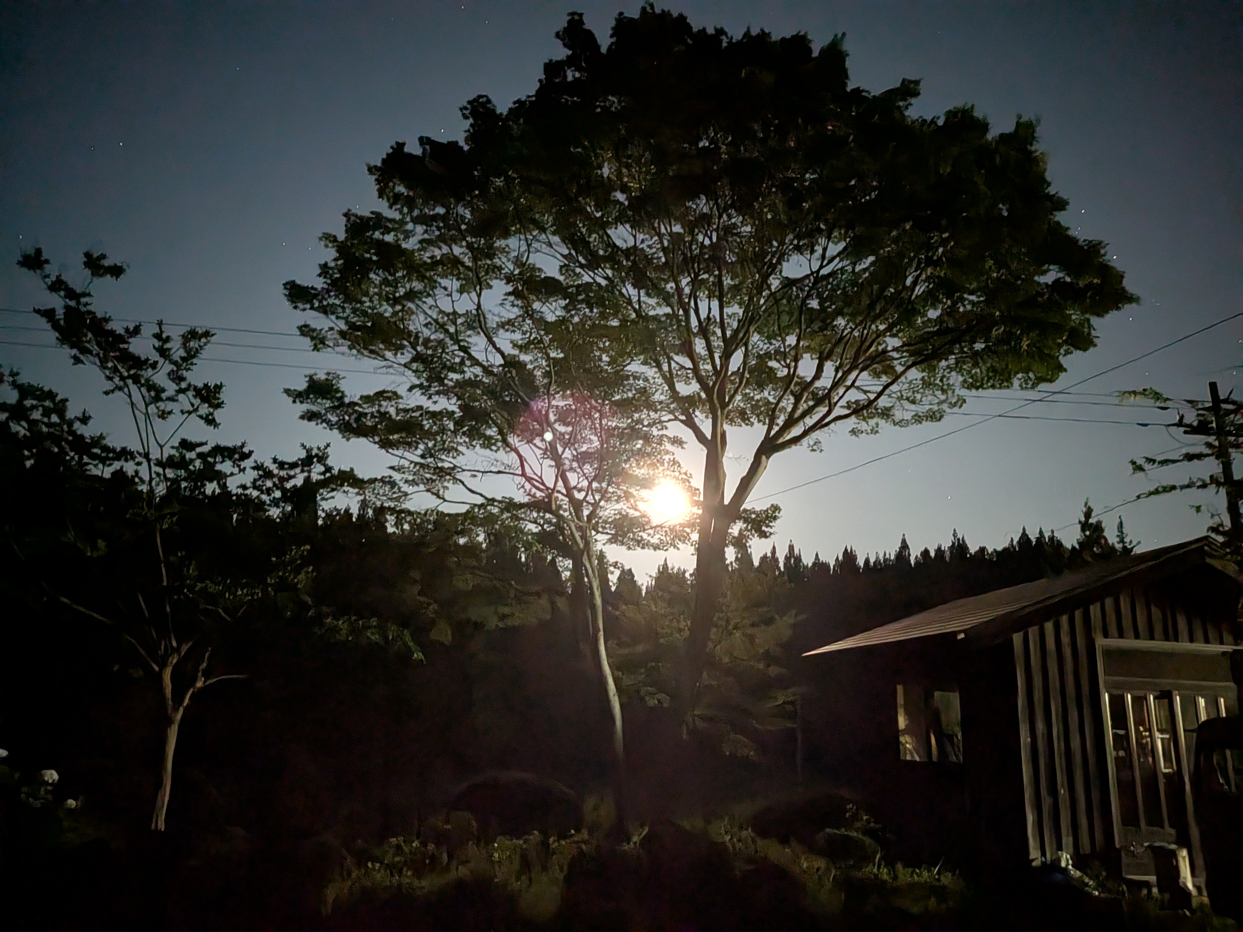 貝の沢温泉での夜空の月　2025年7月9日撮影