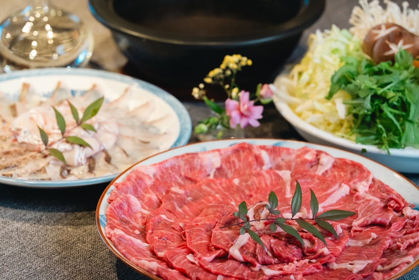 【ファミリー】【一棟貸し】米仕上牛と鯛しゃぶを味わう贅沢二種しゃぶしゃぶプラン
