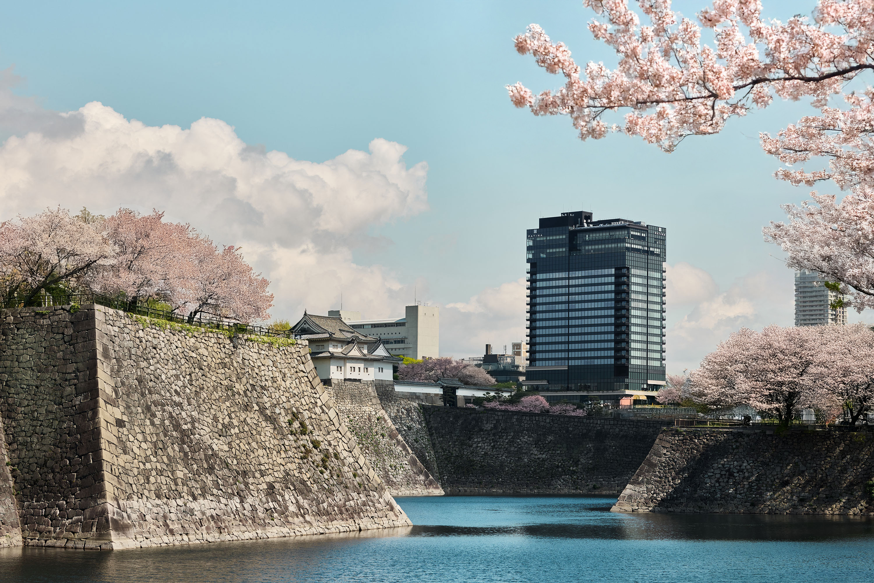 桜とともに佇む、パティーナ大阪