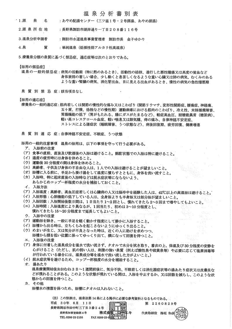 温泉分析表別表