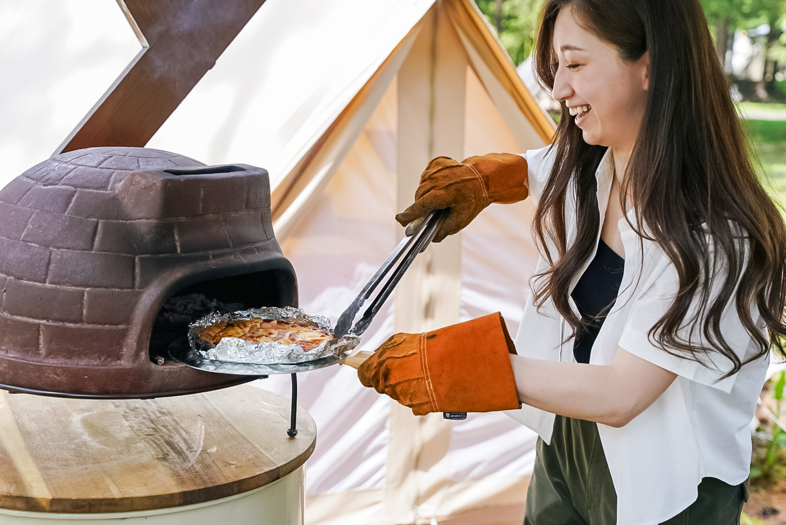 ピザ釜体験の様子