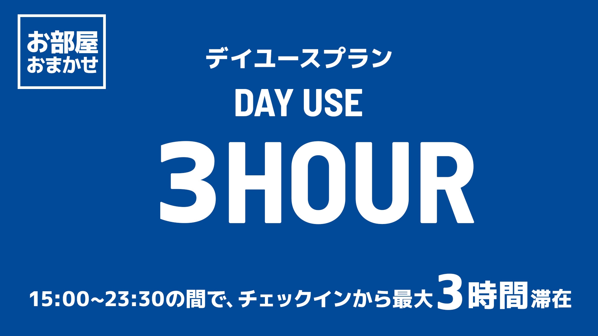 【お部屋おまかせ】15時〜23時半の間で最大3時間滞在【日帰りプラン】